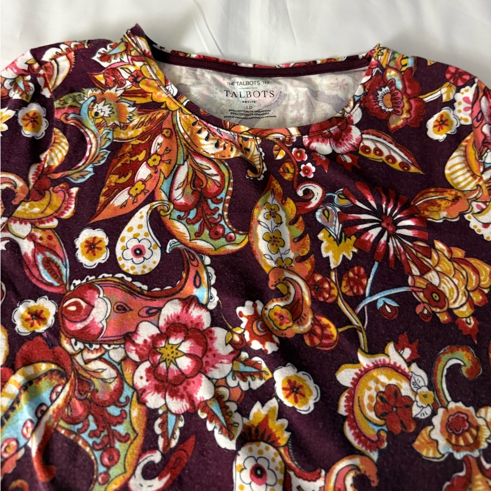 Talbots “The Talbots Tee” Long Sleeve Floral Print Crewneck Shirt - Petite - Picture 4 of 10